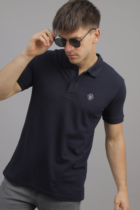 Navy Blue Solid Plain Polo T-Shirt