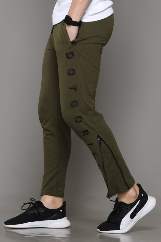 OLIVE CONVERTIBLE ZIPPER TRACK PANT